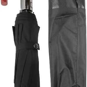 Zerodis Compact Windproof Travel Umbrella with Curved Wooden Handle Automatic Open Close UV Ideal for Men and Women (Non Glue Type)