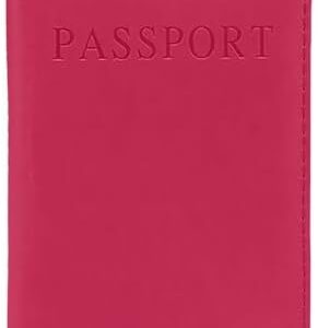Passport Holder, PU Leather Cover, Waterproof Travelling Essentials Case for Document, Tickets, Boarding Pass, Business Cards Organizer Wallet for Men & Women - Fuchsia