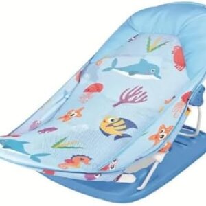 Baby Bath Chair Seat with Soft Cushion, Baby Bather, Newborn Bath Support Recline 3 Postion Easy Bath Cradle Portable, Light Foldable Travel Bath Chair, Sealife Dolphin Print (Blue)