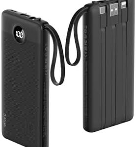 10000mAh Power Bank With Built in Cables,USB C Battery Pack Portable Charger with 5 Outputs 2 Inputs Powerbank LED Display compatible with iPhone 14 13 12 Samsung S21 S20 Xiaomi
