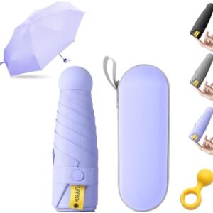 KunpengZen Mini Umbrella, 8 Ribs Folding Compact Sun Rain Lightweight, Anti-UV Travel Umbrellas with Capsule Case for Men Women Teens