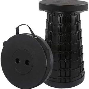 huruirui Folding Stools for Adults Collapsible Stool Portable Retractable Stool Lightweight Sturdy Adjustable ideal for Outdoor Fishing Camping Hiking BBQ Travel Rest (Black, Max 440lbs/200KG)