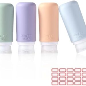 Diboniur Travel Bottles for Toiletries with Labels - 4 Pack 98ml Leak Proof Silicone Travel Containers for Shampoo, Lotion & Cosmetics, TSA Approved