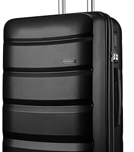FLIEE Medium Suitcase Hard Shell | Lightweight Suitcase | Aluminum Telescopic Handle | TSA 3 Digit Combination Lock | 4 Dual Spinner Wheels | Medium 24" Hold Check in Luggage (Black, Medium 24'')