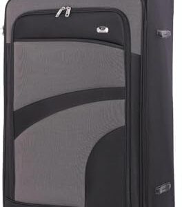 Aerolite Large 30in Lightweight 8 Wheel Eco Friendly Travel Checked Check in Hold Luggage Suitcase with TSA Lock Black Grey