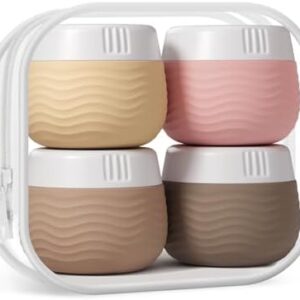 Yinke Silicone Cream Jars with Clear Bag, TSA Approved Travel Size Containers, Leak-proof Travel Essentials/Accessories with Lid for Cosmetic Face Body Cream (4 Pack)