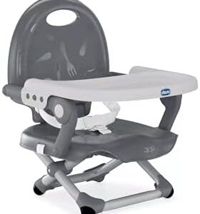 Chicco Pocket Snack Children's Booster Seat, Dark Grey | 6m-3y (15 kg), Portable, Adjustable High Chair, Compact, Removable Tray