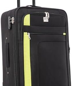 ATX Luggage Medium Suitcase Expandable Soft Shell Durable Lightweight Hold Check in Trolley Case with 2 Wheels & Built-in 3 Digit Combination Lock (Black/Lime, 79 Liter)