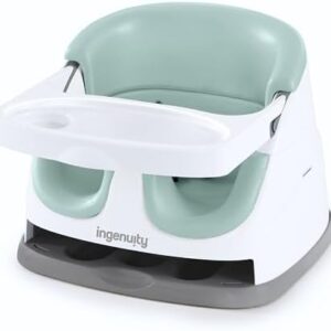 Ingenuity, Baby Base 2-in-1 Seat, Mist, Booster Chair, Dining and Feeding Seat for Toddlers, Easy to Clean with Removable and Self-Storing Tray, Ages 6 Months+