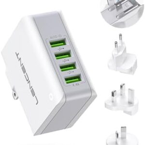 Lencent USB Charger Plug, 4-Port USB Universal Travel Adaptor Plug, 22W/5V 4.4A Wall Charger Worldwide Travel Charger Adapter for iPhone, iPad, Android, Tablets and More