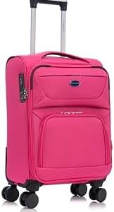Carry-on 20" Lightweight Soft Expandable Suitcase, Hand Luggage 4 Wheels & Combination Lock, 55x35x20cm | Accepted All Airlines easyjet, RyanAir, British Airways (Cerise Pink, 36 litres)