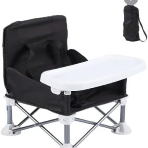 Baby Folding Dining Chair Portable High Multifunctional Child Little Seat Dining Aluminum Alloy Travel Compact Booster Seat with Tray Black