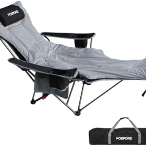 POEPORE Reclining Camping Chair 4-Position with Foot Rest Detachable Folding Deluxe Camping Chair Lounger Lightweight with Cotton Padded Luxury Cup Holder Black