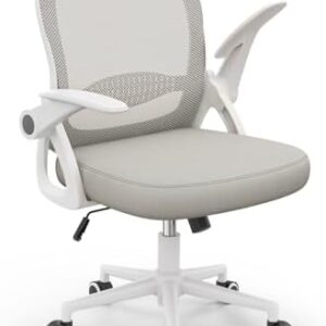 rattantree Office Chair Ergonomic Desk with 90° Flip-up Armrests and Lumbar Support Height Adjustable Mid-Back Swivel Computer Mesh Chair Support for Home/Office - Gray