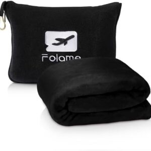 Soft Travel Blanket and Pillow - 2 in 1 Airplane Blanket Compact with Soft Bag Pillowcase, Luggage Belt and Backpack Clip, Portable Long Flight Essentials for Travel