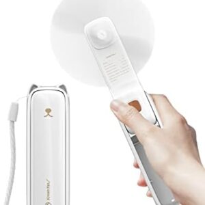LETSCOL Handheld Mini Fan, 3 in 1 Hand Held Fan, Portable Travel Fan, Small Foldable Pocket Fan, Personal Desk Fan with Power Bank, Flashlight for Adults Women Makeup (White)