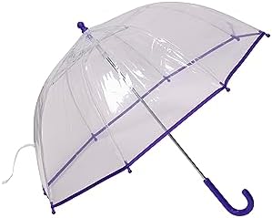 SWL Kids Transparent Dome Umbrella – Clear PVC Brolly with Crook Handle | Lightweight, Safe & Durable Rain Cover for Children | Perfect for School, Travel, and Outdoor Events
