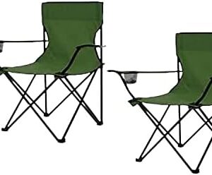 FINE GARDEN Folding Camping Chair - Lightweight Design with Cup Holder - Heavy Duty Camping Chair with Comfortable Design for Outdoor, Fishing, Picnics, and Travel Adventures (Green, Pack of 2)