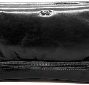 Personalised Luxury Black Leather Washbag