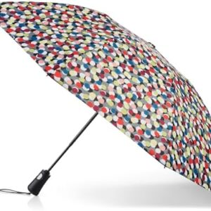 Totes Recycled InBrella - Reverse Close Umbrella - Foldable Umbrella with Auto Close Technology, Enhanced Weather Protection, Windproof and Compact Design for Travel, Multi Polka Dot, One Size,