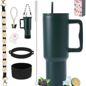 Sanilinwild 40 oz Tumbler with Handle and Straw & 6PCS Cup Accessories-BPA-Free Travel Mug Water Bottle-Easy to Carry-Travel Coffee Mug - Dishwasher Safe-Holiday Gifts for Women Men (Forest)