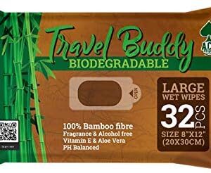 Large Body Wet Wipes Biodegradable - No Rinse Bath Or Shower Bamboo Wipe - Gym, Travel, Camping, Backpacking, Hiking, Pets, Festival Essentials/Accessories, 32 Wipes(8"X12"/20X30CM)