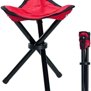 Outdoor Tripod Stool Portable Foldable Small 3-Legged Canvas Chair for Hiking Camping Fishing Picnic Beach BBQ Travel Backpacking Garden Seat (Red)