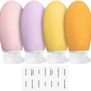 Opret 100ml Silicone Travel Bottle for Toiletries, 4 Pack Leak Proof Refillable Travel Containers Squeezable Travel Essentials for Shampoos, Conditioner and Cream, BPA Free and TSA Approved