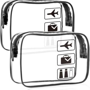 Clear Travel Toiletries Bag, 2 Pack TSA Approved Toiletry Bag with Zippers Travel Essentials PVC Waterproof Cosmetic Clear Makeup Bag for Women and Men