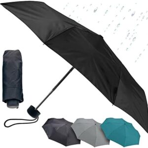 Portable Mini Travel Umbrella, Windproof & Water Repellent Fabric, 1 Year Warranty, Black