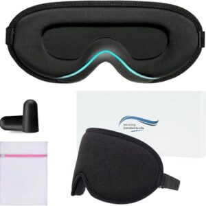 360 RELIEF Sleep Eye Mask - 100% Blackout, Zero Eye Pressure, Adjustable Strap & Ear Plugs - Ideal Eye Mask for Sleeping, Travel Essentials for Women & Men + Laundry Bag