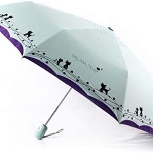 SUNHUITOY Windproof Compact Travel Folding Cute Cat Umbrella,Auto Open Close Rain&Sun Lightweight Portable Umbrellas with Cover for Kids Women Men