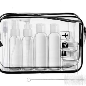 LECUNE Clear Toiletry Bag, Travel Toiletry Bags with 13 Pcs Travel Bottles Accessory Set and 1 Flight Airport Security Liquid Bag(20cm x 20cm) - Compliant EU & UK Hand Luggage Regulations