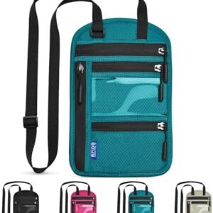 Travel Neck Wallet Passport Holder RFID Blocking Waterproof Passport Wallet Pouch Travel Document Holder Organiser Bag with Adjustable Neck Strap for Men Women, Lake Blue