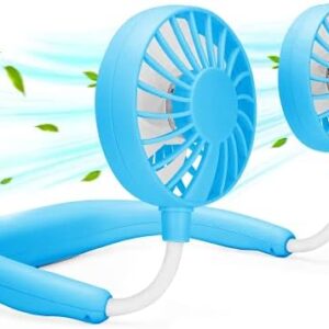 Neck Fan for Women Rechargeable Portable Hanging Neck Fans, Holiday Travel Essentials, Personal Hand Free Cooling Face Fan Round Neck with Headphone Design, Wearable Neckband Fan for Sports Outdoor