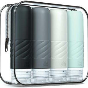 Gemice Travel Bottles for Toiletries, CAA Approved 90ml Silicone Travel Bottles, Leak Proof Squeezable Travel Size Containers, Travel Essentials for Lotion Soap Liquid Shampoo, BPA Free(4 Pack)
