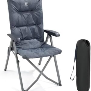 EVER ADVANCED Luxury Camping Chairs for Adults Heavy Duty High Back Oversized Folding Garden Chair Comfy Padded 6cm Loadable 150kg Camp Adjustable Dining Chairs 4-Position Recliner Deck Stool Grey