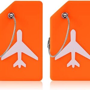 Flintronic 2 PCS Luggage Tags, Silicone Baggage Labels, Suitcase ID Tag Set, Handbag Tag Labels Travel Accessories for Checked Luggage, Hand Luggage and Handbags - Orange