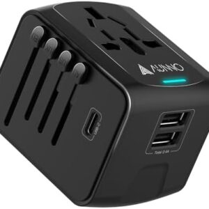 Universal Travel Adapter, International Travel Plug Adapter with 1 USB C and 2 USB Ports, All in One Worldwide Plug Adaptor, UK to European Power Universal Plug Adaptor for EU USA Australia