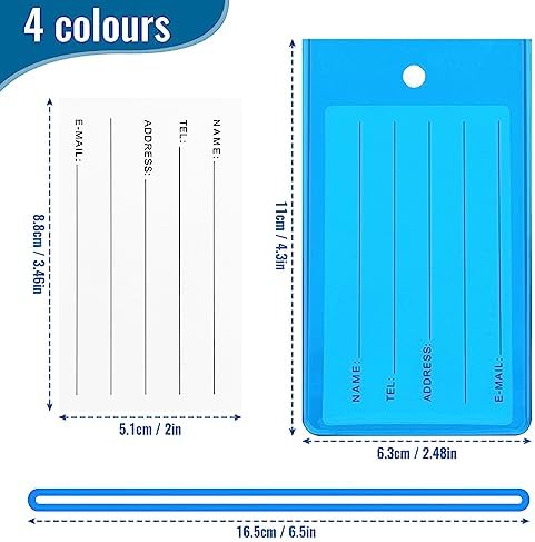 Luggage Tags for Suitcases with ID Card, Suitcase Tags Personalised Luggage Labels with String for Travel Bag, Checked Luggage, Suitcases, Laptop Bags, Backpacks (11×6.3 cm, 4 Colors) - Image 3