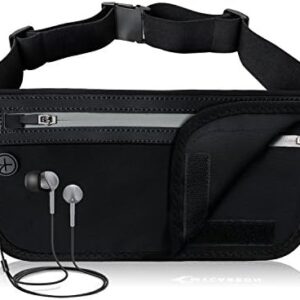 Travel Money Belt RFID Against Invisible Theft Secret Wallet Hidden Under Clothes Belt Wallet Security Travel Pouch Waist Bumbag for Money,Cards,Passports,Phone up to 6" (Black)