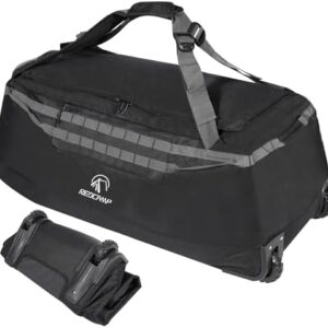 REDCAMP 140L Extra Large Holdall with Wheels, Foldable Wheeled Duffle Bag Travel Bag,Lightweight Waterproof Soft Suitcase Luggage with Rollers for Camping Sports Outdoor, Black
