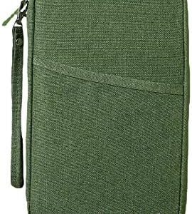 Fychuo Passport Holder Travel Wallet, Large Capacity Travel Document Holder, RFID Blocking Waterproof Portable Travel Wallet Organiser for Cash Passport ID Card Credit Cards Ticket Pen, Green