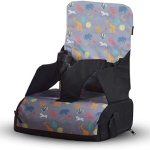 Travel Booster Seat - Toddler Booster Dining Seat with Adjustable Safety Straps, Transforms into a Carry Bag, Portable, Lightweight, Compact & Durable Travel Highchair | (Safari)