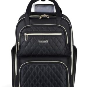 Rolling Laptop Travel Backpack with Wheels for Women - 15.6 Inch Laptop Wheeled Backpack, Carry on Trolley Suitcase Black Computer Bag for Adults Business College Work Overnight
