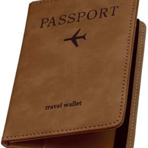 Passport Holder PU Leather RFID Blocking Passport Cover Travel Wallet Case with Card Slot & Elastic Strap Passport Covers(Brown)