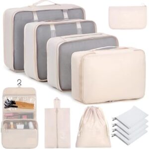 12PCS Packing Cubes for Suitcase Luggage Travel Packing Organizers Set with Cosmetics Bag Travel Essentials Bag Storage Bags Beige