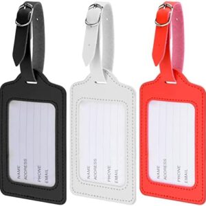Luggage Tags, 3 Pcs PU Luggage Labels for Suitcases with Name ID Card,Suitcase Tags Travel Handbag Accessories Suitcase Waterproof Labels for Preventing Loss of Bags