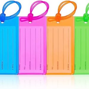 Luggage Tags for Suitcases with ID Card, Suitcase Tags Personalised Luggage Labels with String for Travel Bag, Checked Luggage, Suitcases, Laptop Bags, Backpacks (11×6.3 cm, 4 Colors)