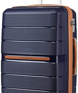 Suitcase Check in Hold Luggage Lightweight PP Hard Shell Travel Trolley Suitcase with 4 Spinner Wheels TSA Lock (Navy, 76cm 92L)